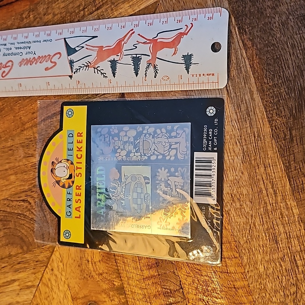 Vintage Garfield laser stickers sheet in car with Odie